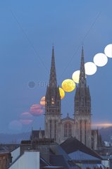 Moonrise behind the Cathedral Spires Quimper