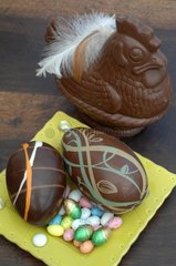 Chickens and chocolate eggs for Easter