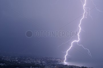 Lightning on Lake Geneva near Vevey Switzerland
