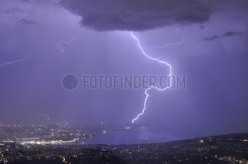 Lightning and rain in Geneva Switzerland