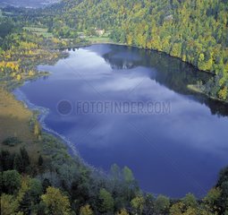 Lake in autumn Bonlieu Jura France