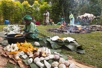 Preparation of forest bougna Festival New Caledonia
