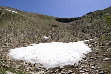 Snowfield in summer in the Massif des Ecrins Alps France