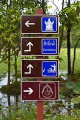 Signs at Banteay Srei Temple at Angkor in Cambodia