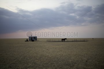 Mongol nomad temporary camp in the steppe of Inner Mongolia