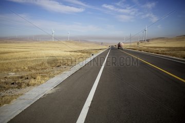 Road and Windmills in the dry steppe China