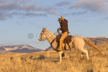 Cowboy in the prairie The Hideout Guest Ranch Wyoming USA