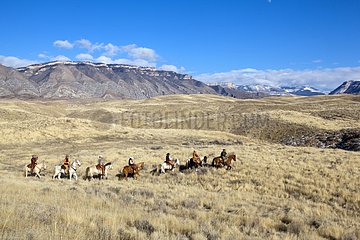 Cowboys in the prairie The Hideout Guest Ranch Wyoming USA