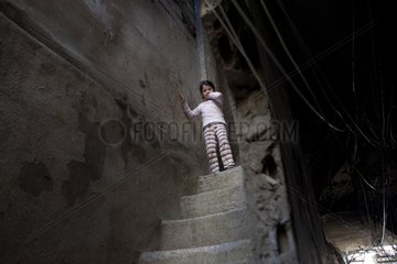 Girl in a stairwell Camp Sabra and Shatila in Lebanon