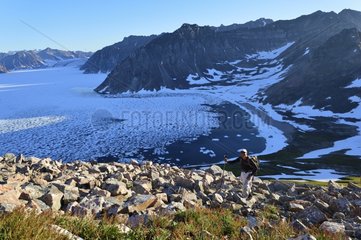 Explorer in the hills of Cap Greg Greenland