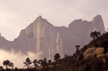 Landscape & landforms of Sierra de Montserrat at dawn Spain
