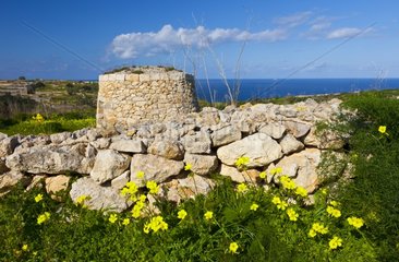 Tower and wall Valley San Blas Island of Gozo Malta