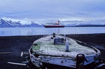 Old whaling boat in Whaler's Bay Antarctic Peninsula