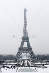Eiffel Tower in the snow from the Trocadero Paris France