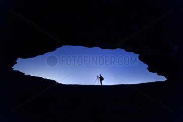 La Ojerada cave by full moon on Cantabrian coast in Spain