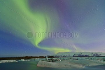 Northern Lights over Joekulsárlón glacier lake Iceland