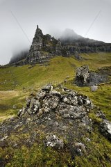 The Old Man of Storr in the clouds Isle of Skye Scotland UK