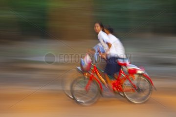 People bicycles Angkor Thom Cambodia