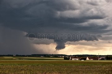 Cloud wall under a hailstorm over the country France