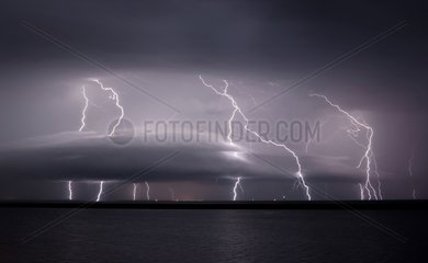 Night storm on the estuary of the Gironde France