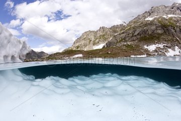 Floating ice in Lake Sassolo Switzerland