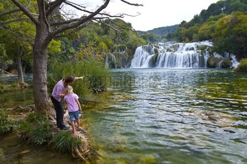 Tourists at Skradinski Buk Krka River Dalmatia Croatia