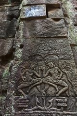 The bas-reliefs at Bayon temple at Angkor in Cambodia