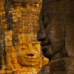 Face-towers of the Bayon temple at Angkor in Cambodia