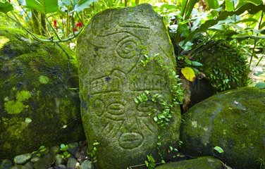 Engraved stones in pre-Columbian village in Costa Rica