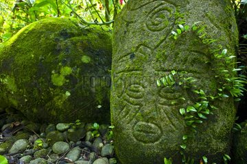 Engraved stones in pre-Columbian village in Costa Rica
