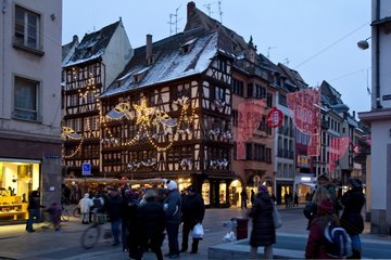 Market and Christmas lights Strasbourg Alsace France