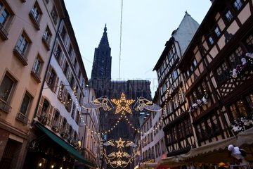 Cathedral and Christmas lights Strasbourg Alsace France