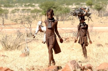 Young girls going back to the village in Namibia
