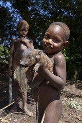 Boy and mid-wild pig - Tanna Island Vanuatu