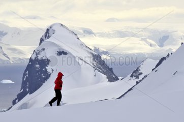 Hiking on the island of Cuverville Antarctica