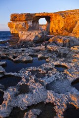 Azur window Natural arch and eroded shoreline Malta Gozo