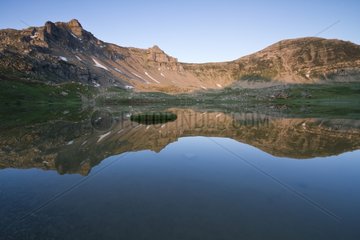Summits reflection on Lignin Lake Mercantour NP Alps France