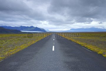 N1 road bypassing the Vatnajokull glacier in Iceland