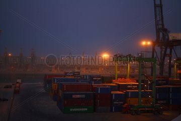 Commercial port of Casablanca at night Morocco