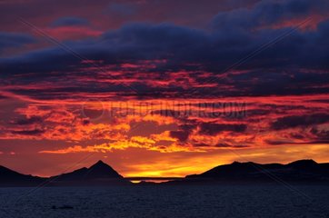 Sunset in northern Carlsberg Fjord Greenland