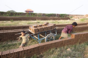 Manufactures clay bricks north of Phnom Penh Cambodia