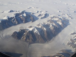 Aerial view of Glacier Moraine and Mountains Greenland