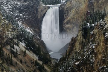 Yellowstone Lower Falls with first snow USA