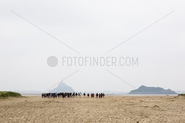 Tourists crossing the Bay of Mont Saint-Michel France