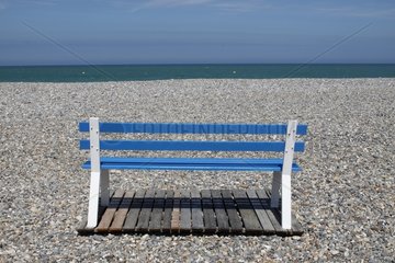 Bench on the beach at Mesnil-Val Criel-sur-Mer France