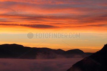 Morning fog and colored sky Gorges du Verdon France