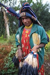 Woman selling ceremonial loincloths Papua New-Guinea