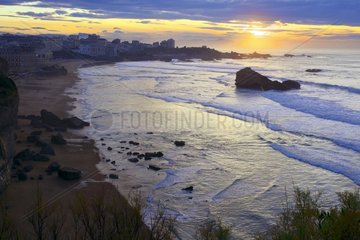 Sunset over the bay of Biarritz Basque Country France