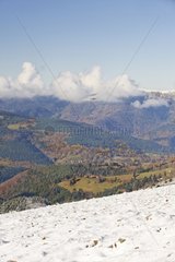 Petit Ballon summit in the snow and valley of Munster Vosges