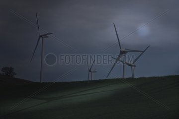 Windmills by fullmoon light in Haute-Garonne France
